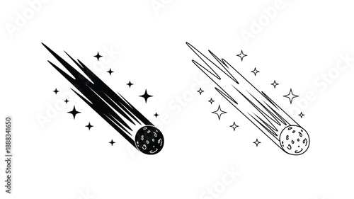 Two shooting stars with sparkling trails a dramatic silhouette