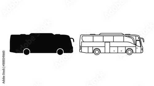Two bus depictions one as a dark silhouette