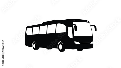 A black silhouette of a passenger bus on a white background silhouette