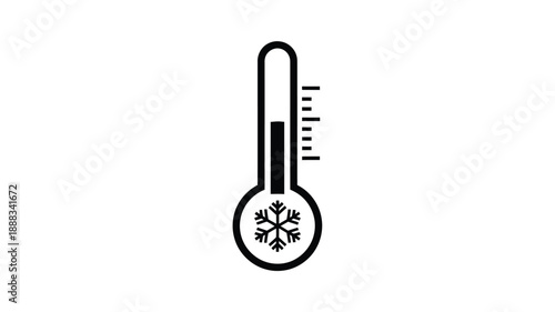 A black thermometer displaying freezing temperatures a minimalist silhouette