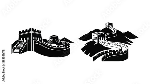 The great wall of china depicted in a bold black silhouette