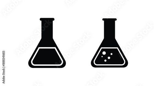 Two laboratory flasks with liquid contents a striking silhouette