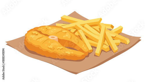 Fish and Chips on Brown Paper.