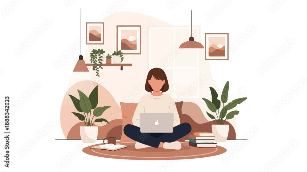 Fototapeta premium Woman Working on Laptop at Home.