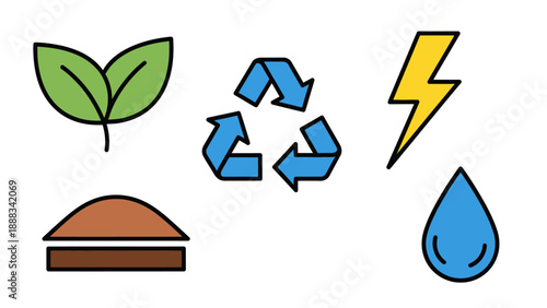 Sustainability Symbols Leaf Energy Recycling Water.
