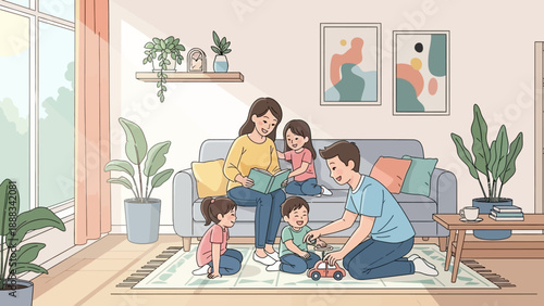 Family Playing Together on the Floor.