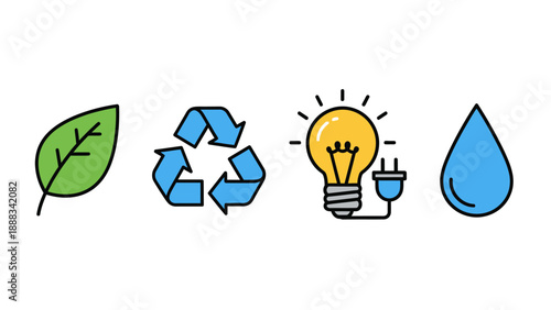 Sustainability Symbols Leaf Recycling Energy Water.
