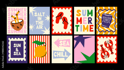 Sea & beach inspired prints featuring bikinis, ocean mood and Matisse-like cartoon forms. Perfect summer decor for walls, postcards and wallpapers.