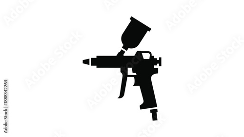 Black spray gun depicted in a striking simple silhouette