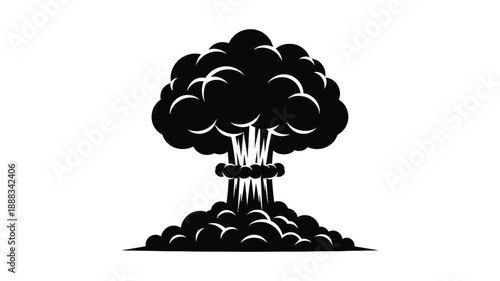 Dramatic explosion with mushroom cloud shape a striking silhouette