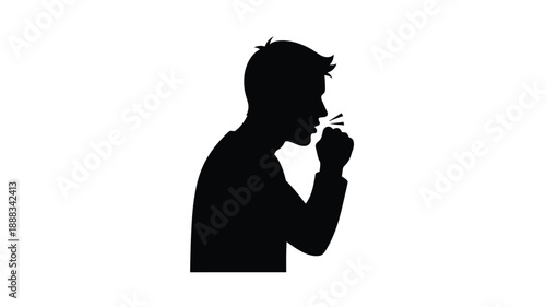 Man coughing into elbow a public health safety measure silhouette
