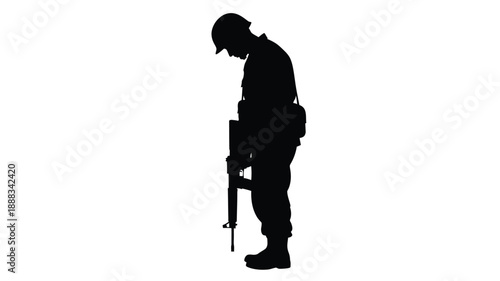 Soldier standing with rifle a stark black form silhouette