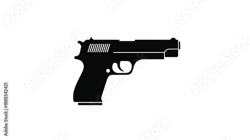 A black handgun depicted in a stark minimalist silhouette