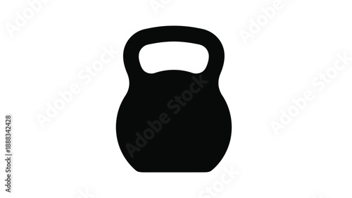 A black kettlebell graphic against a white background silhouette