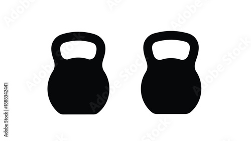 Two black kettlebells displayed against a white background silhouette