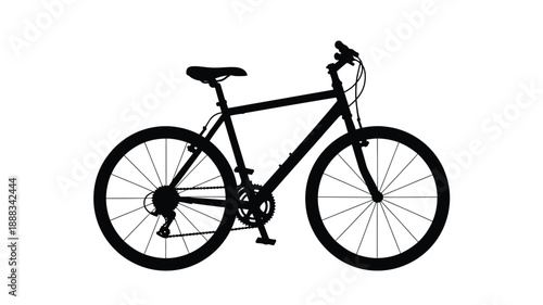 A black silhouette of a mountain bike against a white background silhouette