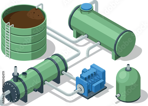 Isometric Industrial Plant Equipment for Water Treatment and Processing