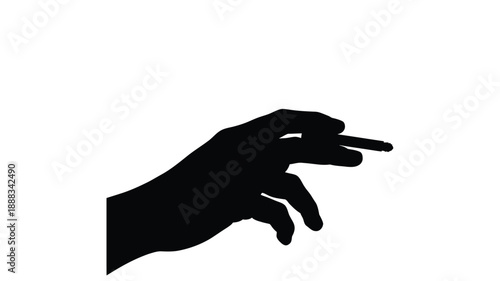 A black silhouette of a hand holding a lit cigarette silhouette
