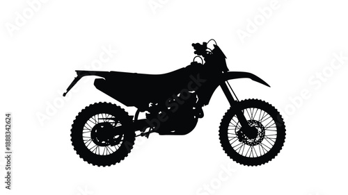 A black silhouette of a dirt bike against a white background silhouette