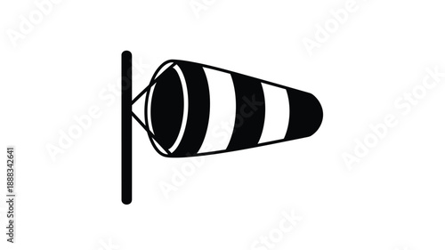A black and white windsock with bold stripes a striking silhouette