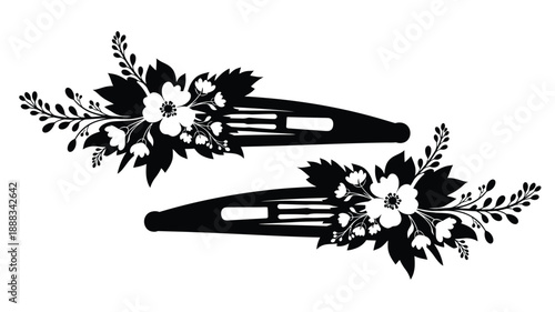 Floral hair clips depicted in a striking black silhouette