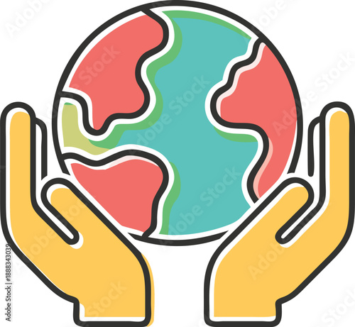 Hands cradling the earth a colorful illustration of global care
