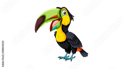 Cute cartoon toucan bird with large colorful beak