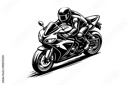 Isometric-style road race motorbike showing full body and rider position