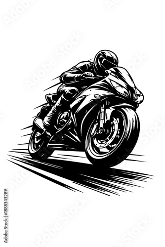 Low-angle view of a road race motorbike accelerating on track