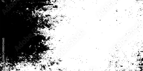 An abstract grunge background featuring black ink splats and blue water droplets creates a dirty liquid texture with a splashing paint design and artistic vector spray patterns