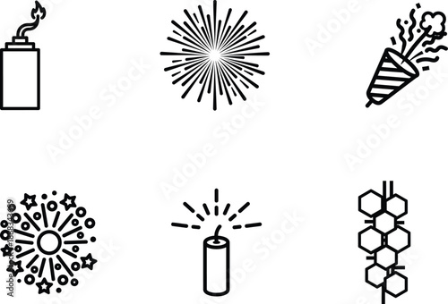 fireworks and explosive icons in black and white for celebrations and events decorations