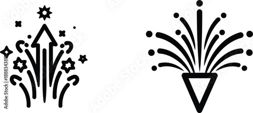 Fireworks explosion icons with stars and sparks  celebration graphics