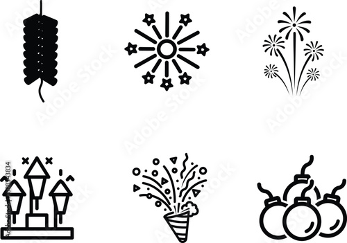 fireworks icons  various designs and patterns for celebrations and events