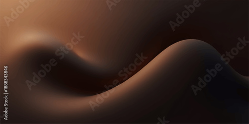 Abstract dark background with flowing smoke and chocolate brown silk waves creating a smooth liquid texture and elegant orange light curves for a satin wallpaper design