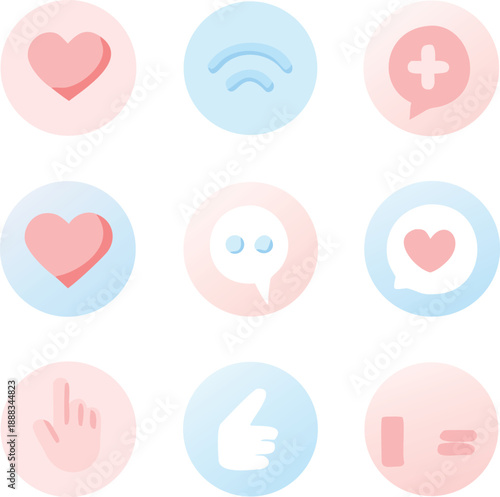 Collection of pastel colored social media icons representing various interactions
