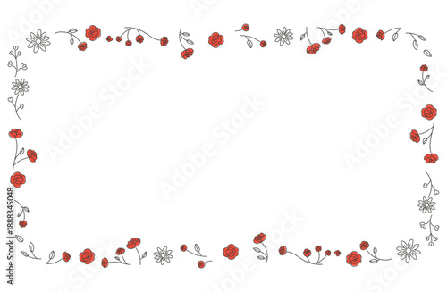 華やかな赤い小花のラインで囲まれたナチュラルで可愛い飾り枠