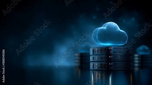 hybrid cloud server security concept, cloud and server protected by digital shield