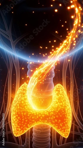 Medical 3D Animation of the Human Thyroid Gland Highlighting Hormone Flow and Metabolism Visualization