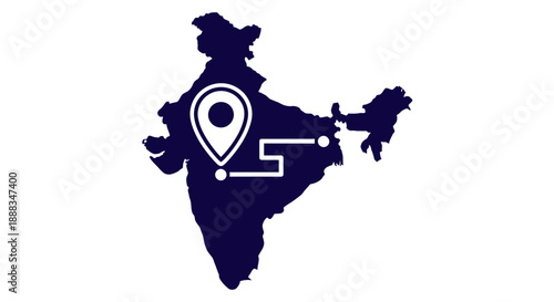 Indian vector map illustration highlighting location and travel route across India