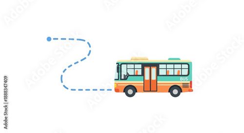 Indian city bus traveling through a bustling street in India, vector illustration of transport