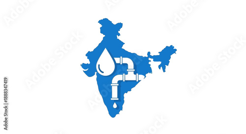 Indian water conservation vector illustration featuring a map of India with a pipeline and water drop symbolizing India's water management efforts