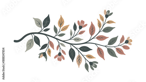 Elegant floral branch with delicate flowers and leaves.