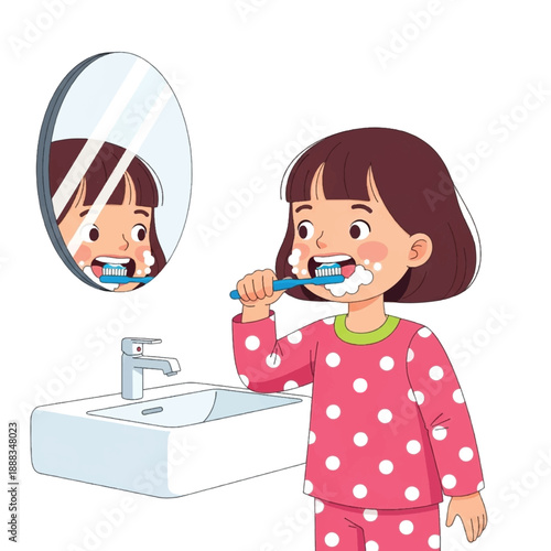 Little girl brushing her teeth.