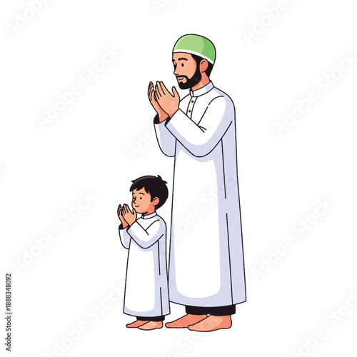 Man and boy in prayer together.