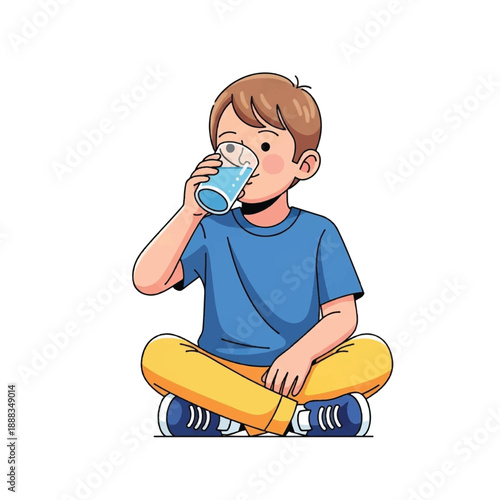 Boy Drinking from a Glass.