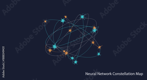 An intricate digital constellation map illustrates the complex interconnectedness within a neural system, symbolizing advanced artificial intelligence and information processing.