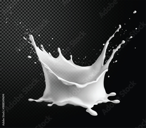 A splash of white liquid against a black background with a transparent texture
