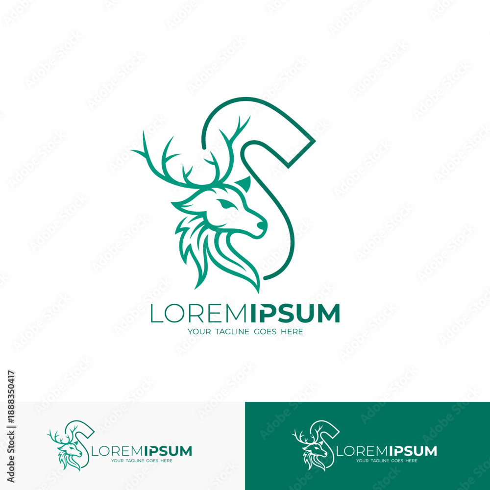 Fototapeta premium S logo and deer design combination, line style design vector