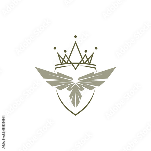 flying eagle logo with wings and a sturdy shield, crown icon