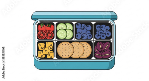 Colorful snack box with fresh vegetables fruits cheese and crackers perfect for healthy eating and meal prep